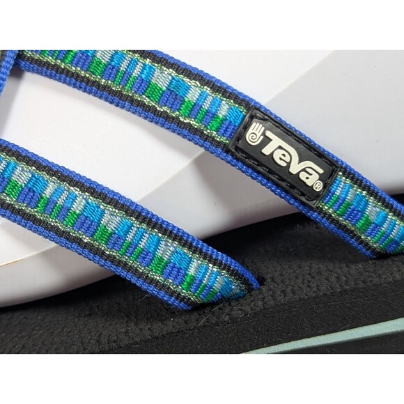 TEVA Strappy Sandals Womens 8 Blue Green Black Flip Flops Lightweight Logo - Picture 3 of 12